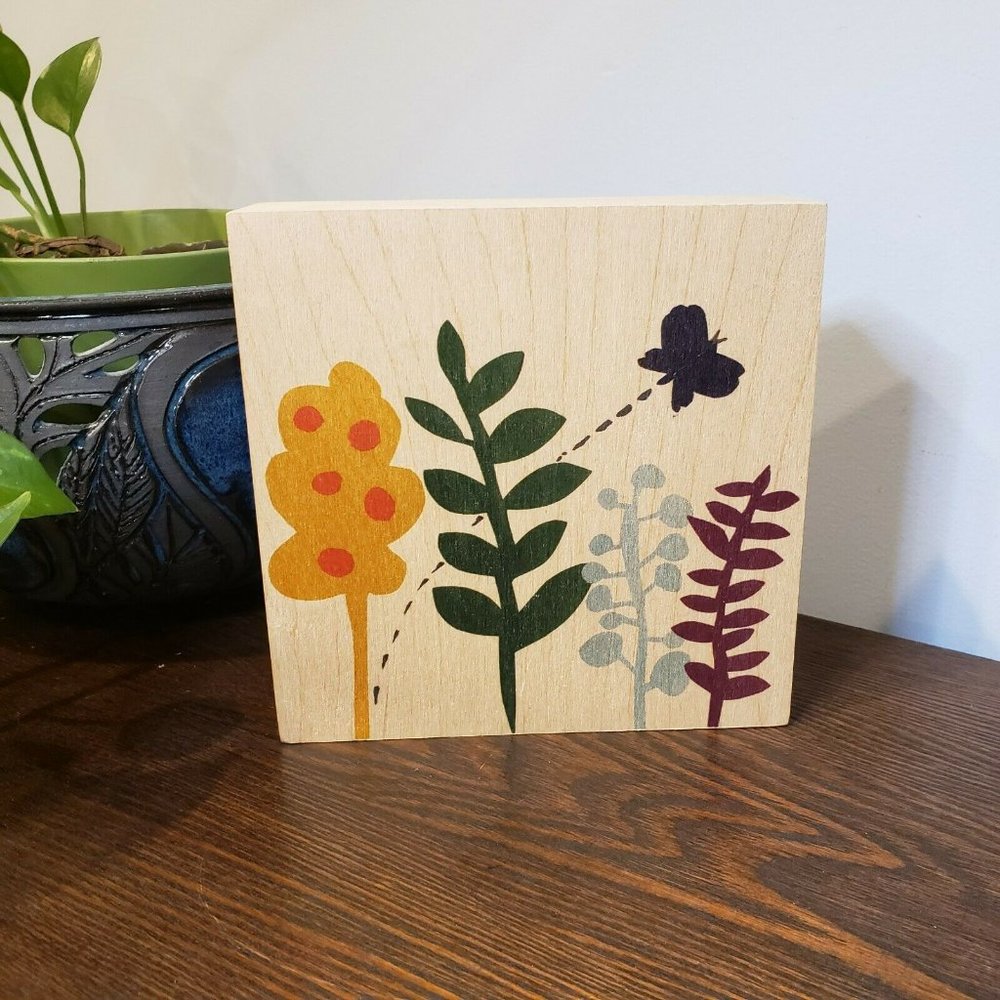Butterfly Garden Floral Handmade Wood Wall Art Kids Room 6" x 6" 1.5"